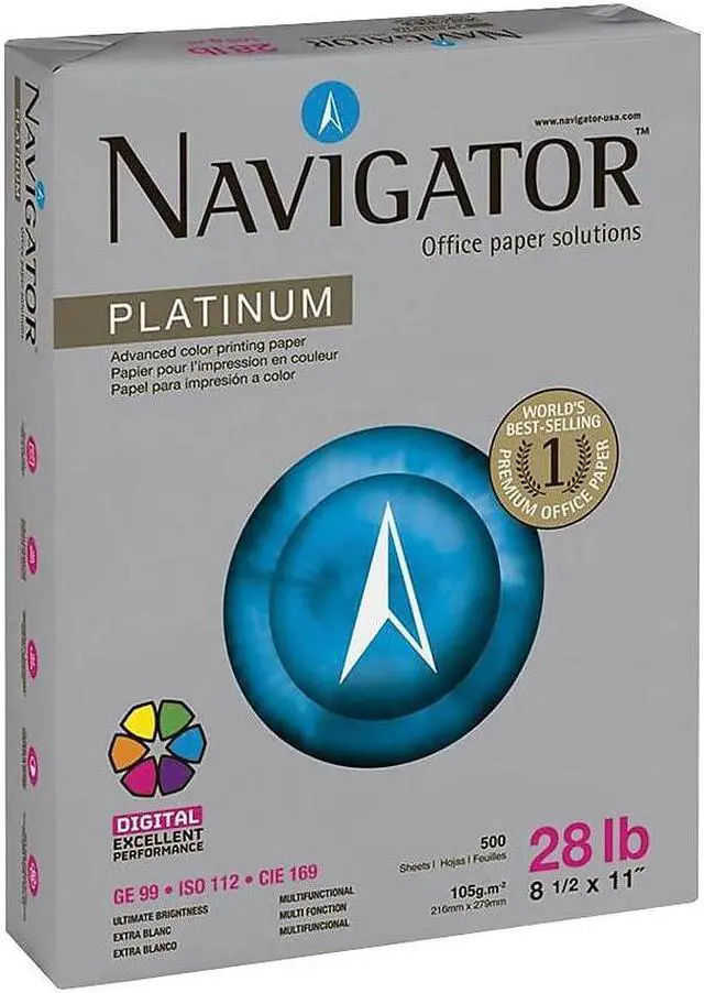Alt view image 2 of 3 - Navigator Platinum Paper 99 Brightness 28lb 8-1/2 x 11 White 500 Sheets/Ream NPL1128