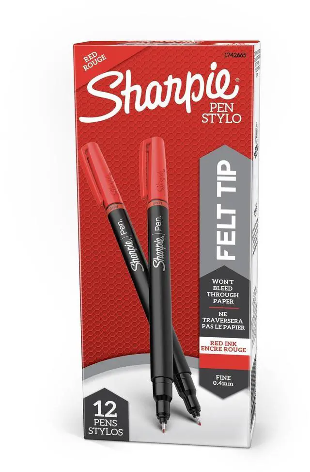 Alt view image 2 of 7 - Sharpie Plastic Point Stick Water Resistant Pen Red Ink Fine Dozen 1742665