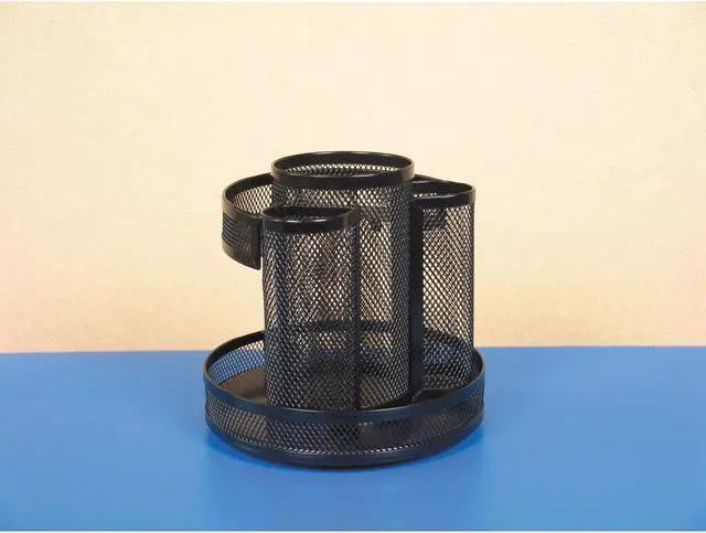 Main image of Universal Metal Mesh Rotating Desktop Organizer 6 1/2 x 6 1/5 Black 20022