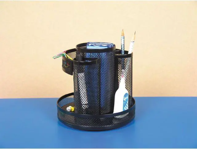 Alt view image 3 of 5 - Universal Metal Mesh Rotating Desktop Organizer 6 1/2 x 6 1/5 Black 20022
