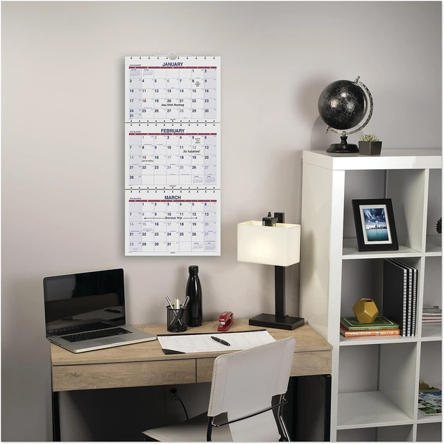 Alt view image 4 of 5 - 2022-2024 AT-A-GLANCE 12 x 27 15-Month (Dec to Feb) Move-A-Page Three-Month Wall Calendar White/Red/Blue Sheets PMLF1128