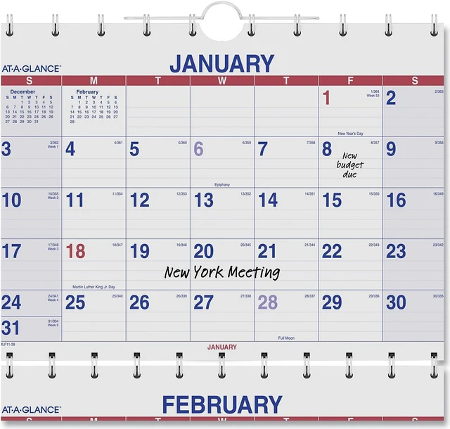 Alt view image 3 of 5 - 2022-2024 AT-A-GLANCE 12 x 27 15-Month (Dec to Feb) Move-A-Page Three-Month Wall Calendar White/Red/Blue Sheets PMLF1128
