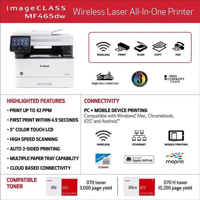 Alt view image 12 of 18 - Canon imageCLASS MF465dw Multifunction Monochrome Laser Printer 5951C005