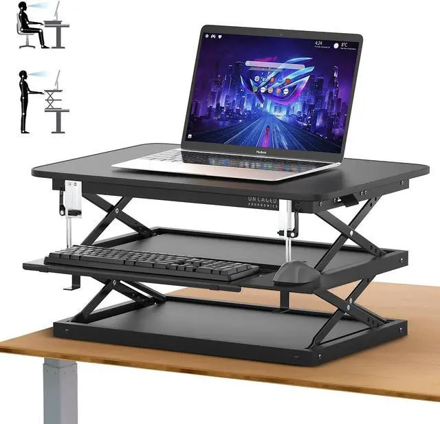 Alt view image 2 of 13 - CHANGEdesk Adjustable Standing Desk Converter - Tall Standing Desk Adjustable Height Converter 4.5"-21.5" - Durable Ergonomic Sit Stand Desk Converter with Mouse Pad stand up desk riser computer riser