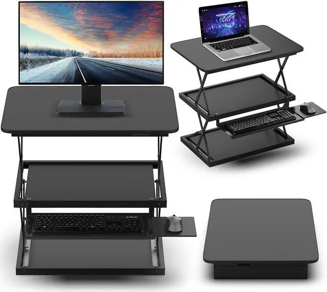 Alt view image 3 of 13 - CHANGEdesk Adjustable Standing Desk Converter - Tall Standing Desk Adjustable Height Converter 4.5"-21.5" - Durable Ergonomic Sit Stand Desk Converter with Mouse Pad stand up desk riser computer riser