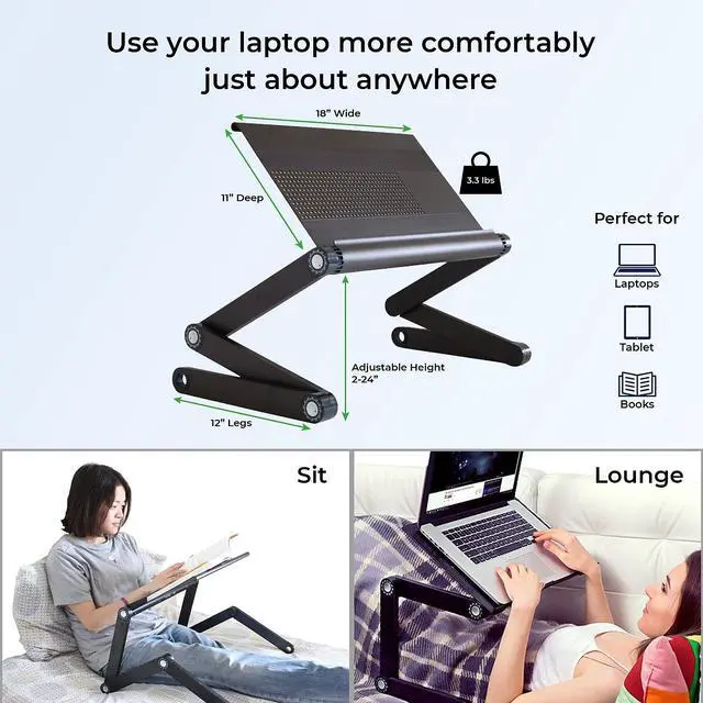 Alt view image 5 of 8 - WorkEZ Executive Laptop Stand for Desk Adjustable Height computer lap desk for laptop aluminum laptop cooling stand adjustable laptop desk for bed portable laptop stand ergonomic laptop holder desk