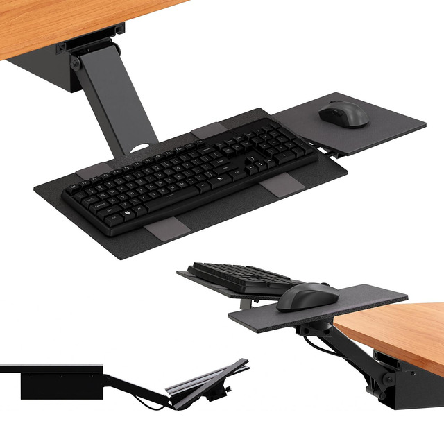 Under Desk Keyboard Tray With Mouse Platform – Ergonomic Pull Out, C-Clamp Mount