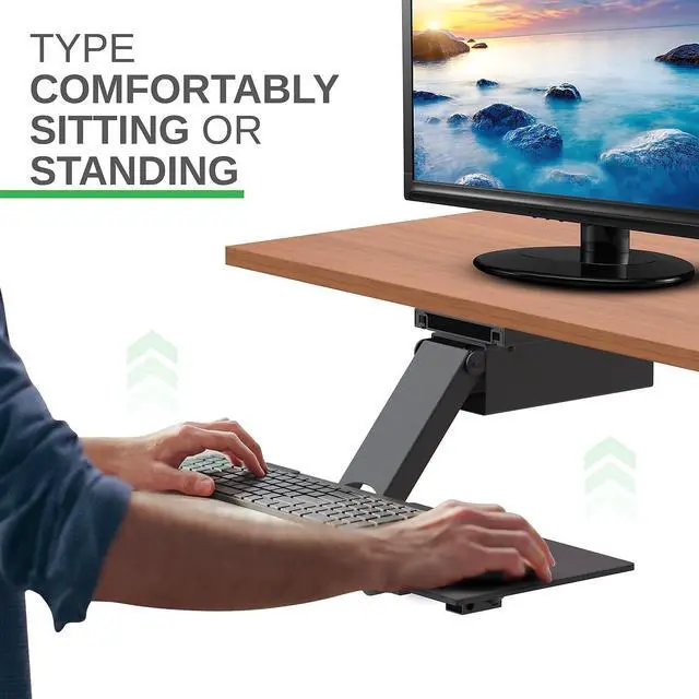 Alt view image 2 of 8 - KT2 Keyboard Tray Under Desk Adjustable Height - Standing Desk Keyboard Tray Sit Stand Keyboard Drawer under desk slide out best Under Desk Keyboard Tray slide out with Mouse Pad keyboard holder