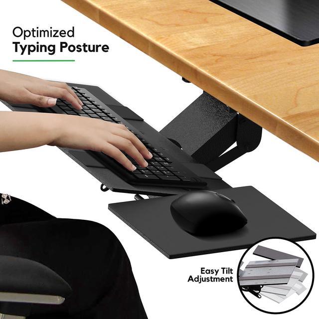 Alt view image 5 of 8 - KT1 Ergonomic Keyboard Tray Under Desk - Under Desk Keyboard Tray Slide Out with Adjustable Height and Tilt - Easy to Slide and Swivel 360 Degree - Keyboard Drawer with Adjustable Mouse Pad