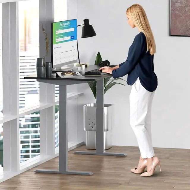 Alt view image 6 of 7 - Rise UP Electric Standing Desk adjustable height desk 24-49" dual motor one piece 60x30" bamboo desktop height adjustable desk adjustable standing desk stand up desk sit to stand desk rising desk
