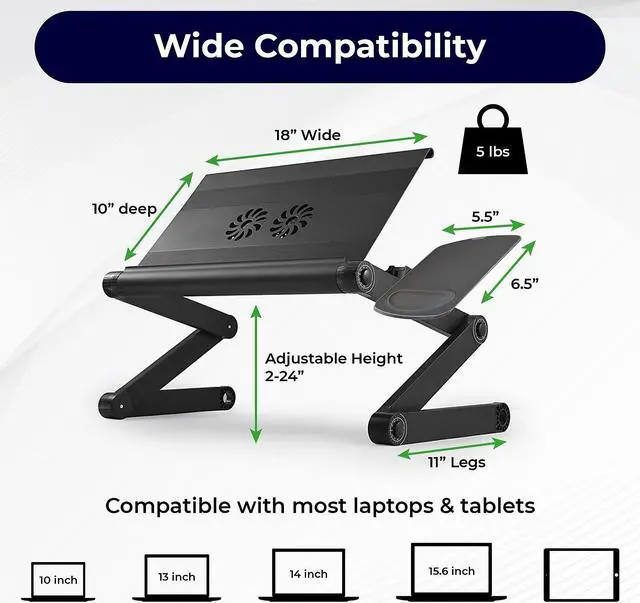 Alt view image 3 of 7 - WorkEZ Cool Laptop Cooling Stand - Portable Laptop Stand with FAN USB PORTS MOUSE PAD adjustable laptop desk for bed computer lap desk for laptop riser for desk foldable laptop holder for bed fans