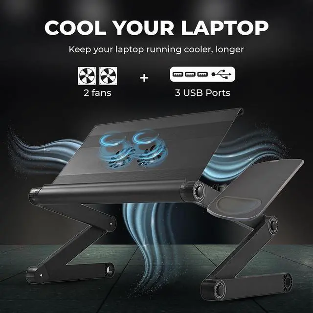 Alt view image 5 of 7 - WorkEZ Cool Laptop Cooling Stand - Portable Laptop Stand with FAN USB PORTS MOUSE PAD adjustable laptop desk for bed computer lap desk for laptop riser for desk foldable laptop holder for bed fans