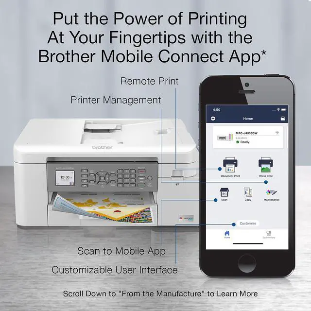 Alt view image 19 of 20 - Brother MFCJ4335DW Up to 20 ppm Black Print Speed Wireless 802.11 b/g/n InkJet MFC / All-In-One Color Printer