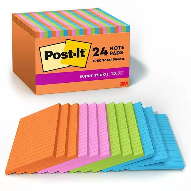 Alt view image 2 of 8 - 3M 66024SSAUCP Super Sticky 4" x 6" List Notes, Rectangle, 45 Sheets per Pad, Multicolor, 24 / Pack