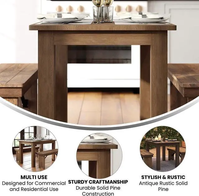 Alt view image 7 of 20 - 46" x 30" Rectangular Antique Rustic Solid Pine Farm Dining Table