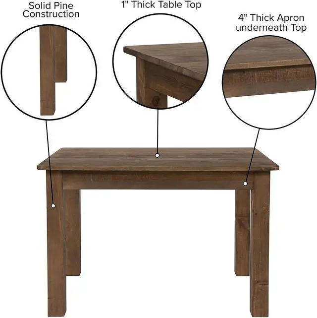 Alt view image 8 of 20 - 46" x 30" Rectangular Antique Rustic Solid Pine Farm Dining Table