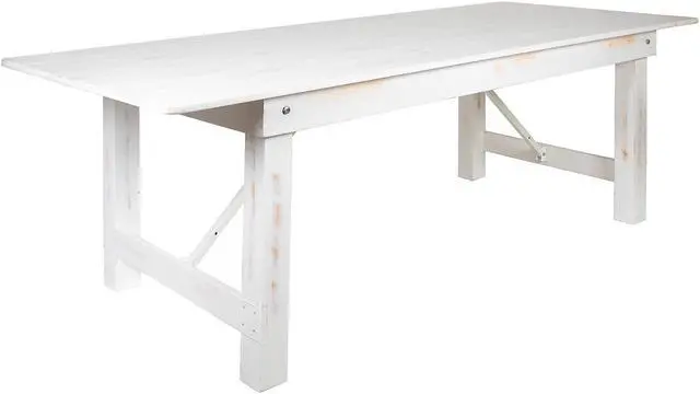 Alt view image 7 of 13 - HERCULES Series 8' x 40" Rectangular Antique Rustic White Solid Pine Folding Farm Table