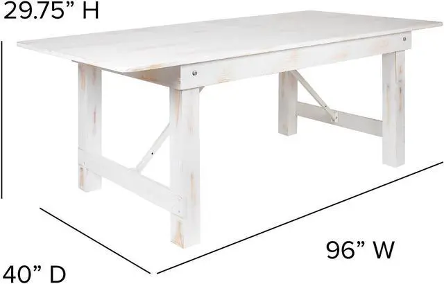 Alt view image 12 of 13 - HERCULES Series 8' x 40" Rectangular Antique Rustic White Solid Pine Folding Farm Table