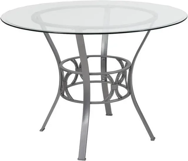 Alt view image 3 of 7 - Flash Furniture Carlisle 42'' Round Glass Dining Table with Silver Metal Frame