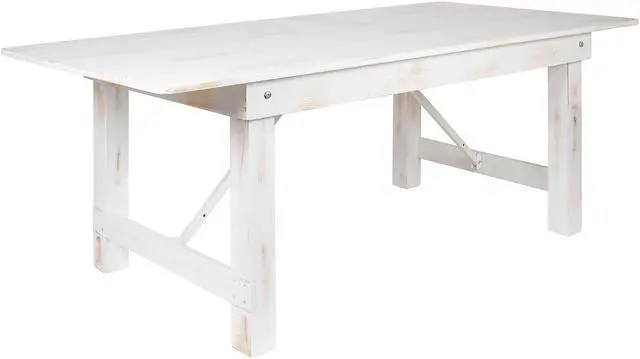 Alt view image 2 of 16 - HERCULES Series 7' x 40" Rectangular Antique Rustic White Solid Pine Folding Farm Table