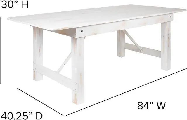 Alt view image 12 of 16 - HERCULES Series 7' x 40" Rectangular Antique Rustic White Solid Pine Folding Farm Table
