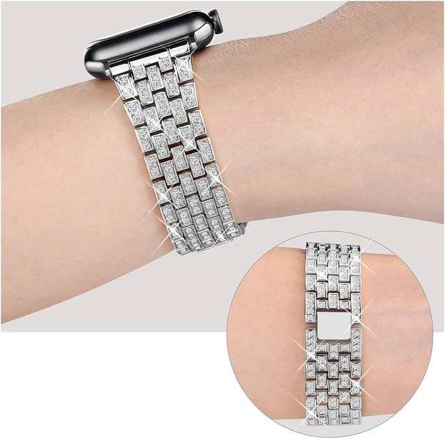 Alt view image 4 of 7 - Worryfree Gadgets Full Bling Metal Wristband for Apple Watch Silver 42/44/45mm (VLS1-2-ASLV45)