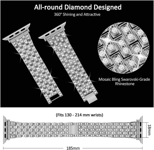 Alt view image 3 of 7 - Worryfree Gadgets Full Bling Metal Wristband for Apple Watch Silver 42/44/45mm (VLS1-2-ASLV45)