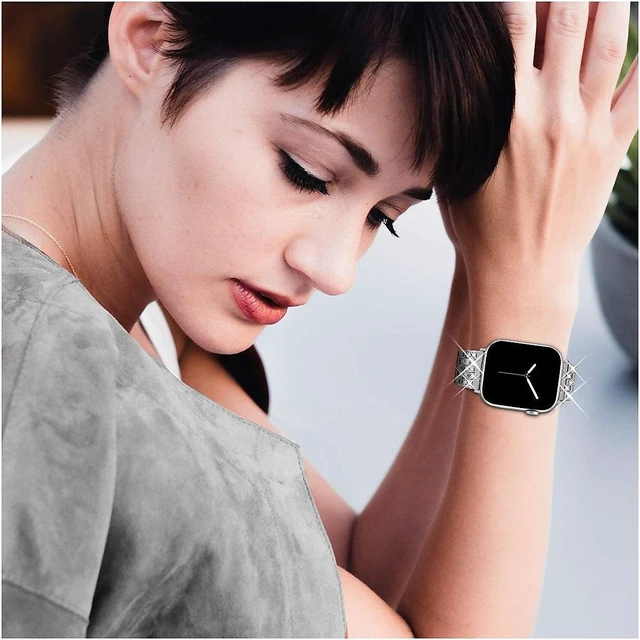 Alt view image 5 of 7 - Worryfree Gadgets Full Bling Metal Wristband for Apple Watch Silver 42/44/45mm (VLS1-2-ASLV45)