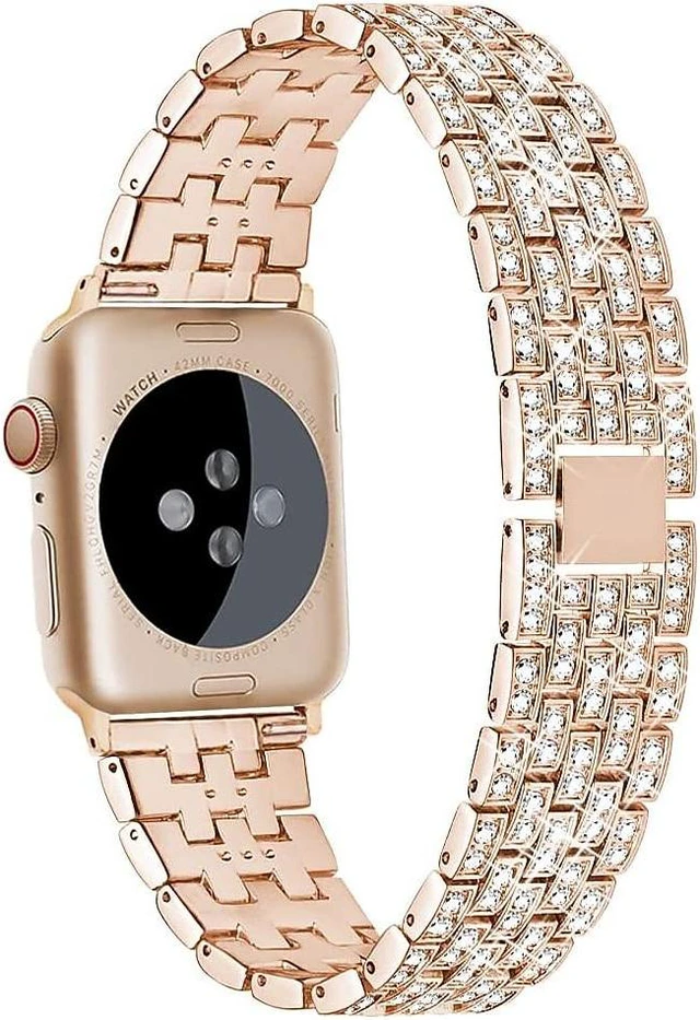 Alt view image 2 of 2 - Worryfree Gadgets Full Bling Metal Wristband for Apple Watch Rose Gold 42/44/45mm (VLS1-2-ARGLD45)
