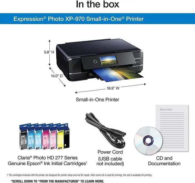 Alt view image 9 of 12 - Epson Expression Photo XP-970 Inkjet Multifunction Printer - Color - Copier/Printer/Scanner - 5760 x 1440 dpi Print - Automatic Duplex Print - 4800 dpi Optical Scan - 100 sheets Input - Fast Ethernet