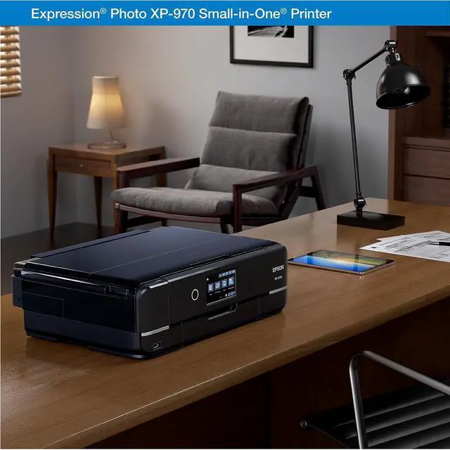 Alt view image 10 of 12 - Epson Expression Photo XP-970 Inkjet Multifunction Printer - Color - Copier/Printer/Scanner - 5760 x 1440 dpi Print - Automatic Duplex Print - 4800 dpi Optical Scan - 100 sheets Input - Fast Ethernet