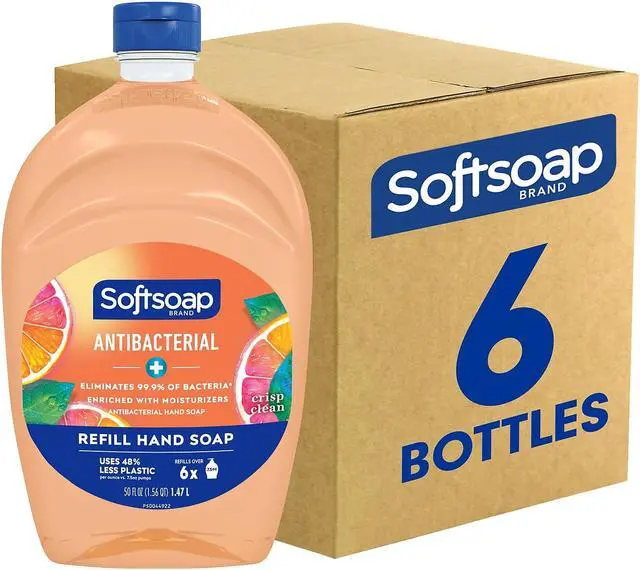 Alt view image 3 of 10 - Softsoap Antibacterial Liquid Hand Soap Refill for Dispenser Crisp Clean Scent 6/Carton (US05261ACT) 46325