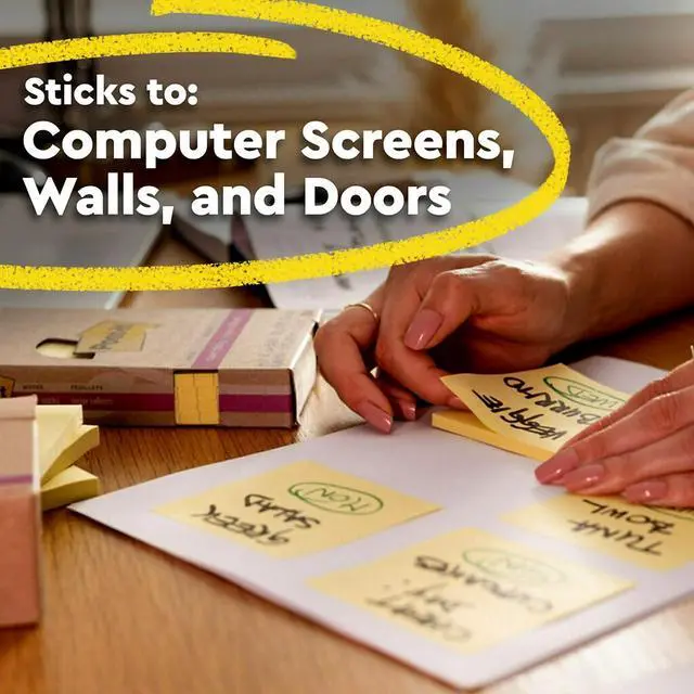 Alt view image 6 of 8 - Post-it Recycled Super Sticky Notes 3" x 3" Canary Collection 70 Sheet/Pad 12 Pads/Pack (654R-12SSCY)
