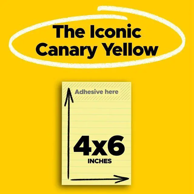 Alt view image 18 of 20 - 3M 6605PK Bonus Pack, 4 x 6, Lined, Canary Yellow, 5 100-Sheet Pads/Pack