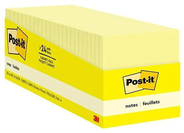 Alt view image 3 of 20 - Post-it Notes Cabinet Pack 3" x 3" Canary Yellow 24/Pads (654-24CP) 653423