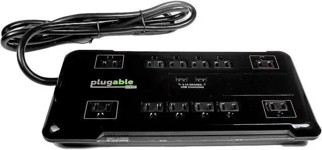 Alt view image 17 of 19 - Plugable Surge Protector Power Strip - 12-Outlet, 2-Port USB, 6ft (1.8m)