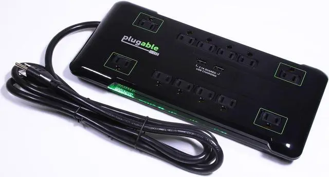 Alt view image 16 of 19 - Plugable Surge Protector Power Strip - 12-Outlet, 2-Port USB, 6ft (1.8m)