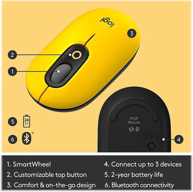 Alt view image 20 of 20 - Logitech POP Mouse with Customizable Emojis for Windows & Mac - Blast Yellow