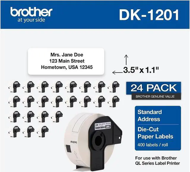 Alt view image 9 of 14 - Brother Die-Cut Address Labels, 1.1 x 3.5, White, 400/Roll, 24 Rolls/Pack