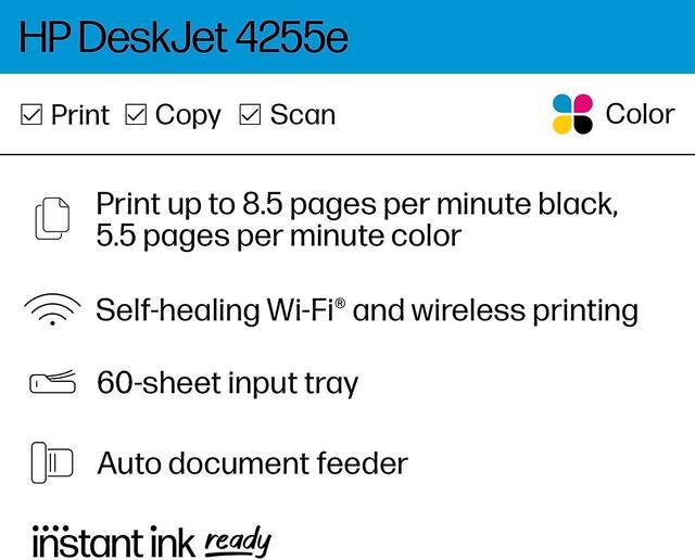 Alt view image 14 of 16 - HP Deskjet 4255e Wireless Inkjet Multifunction Printer Color White 588S6AB1H