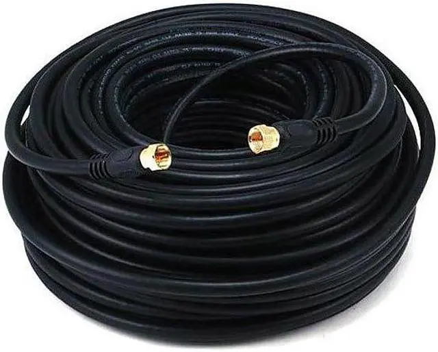 Alt view image 3 of 7 - Monoprice 100ft RG6 (18AWG) 75Ohm, Quad Shield, CL2 Coaxial Cable with F Type Connector - Black