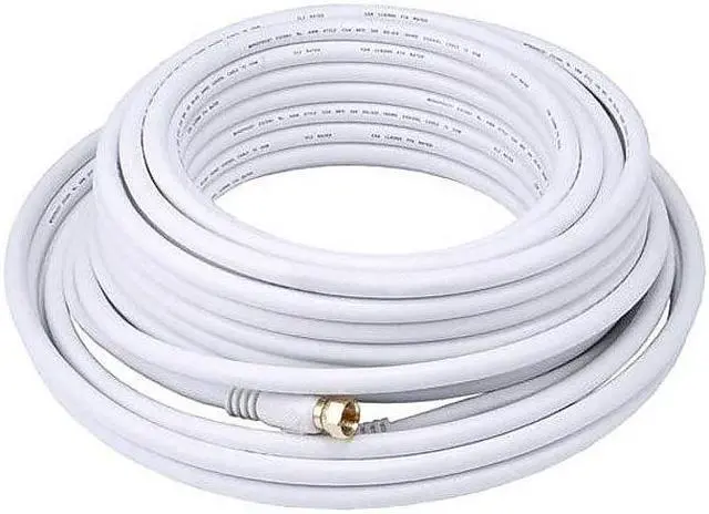 Alt view image 3 of 3 - Monoprice 50ft RG6 (18AWG) 75Ohm, Quad Shield, CL2 Coaxial Cable with F Type Connector - White