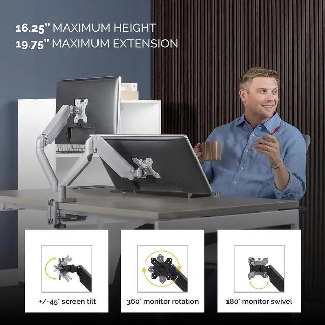 Alt view image 3 of 20 - Fellowes Platinum Series Adjustable Dual Monitor Arm Up to 32" Silver 8056501