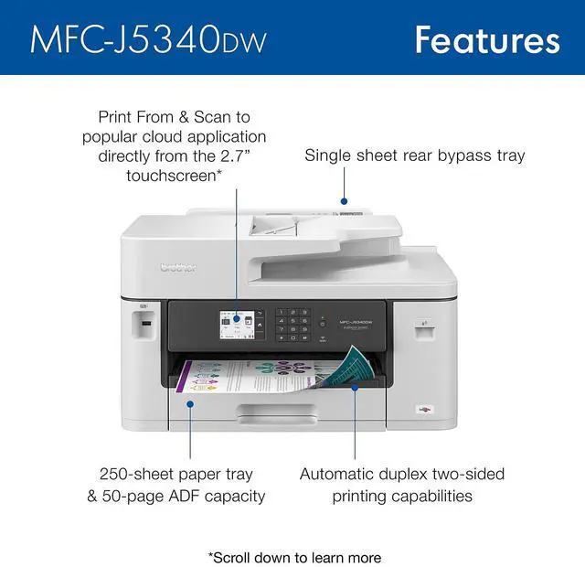 Alt view image 18 of 20 - Brother MFC-J5340DW Wireless All-in-One Printer for Home Office and Small Business High-Speed Color Inkjet Technology