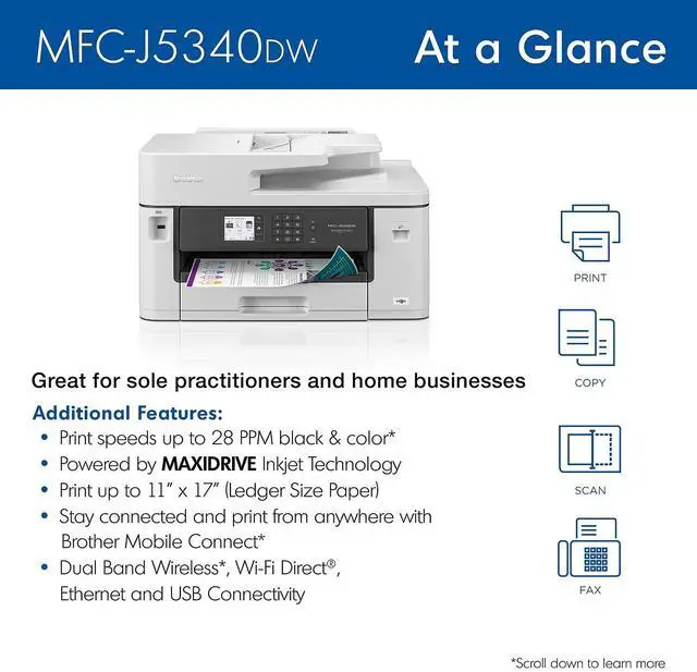 Alt view image 19 of 20 - Brother MFC-J5340DW Wireless All-in-One Printer for Home Office and Small Business High-Speed Color Inkjet Technology