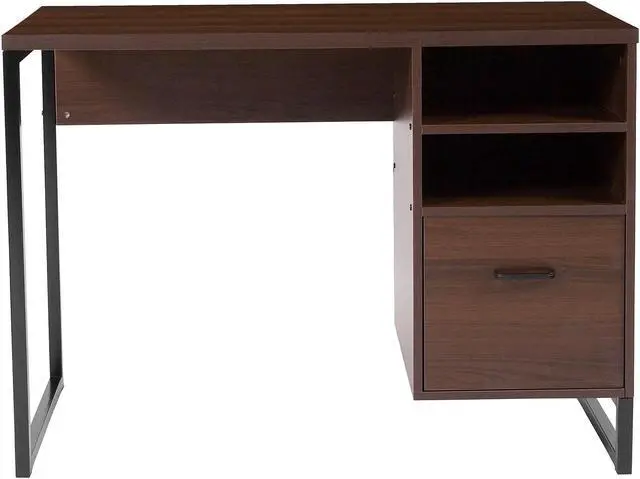 Alt view image 14 of 16 - Northbrook Rustic Coffee Wood Grain Finish Computer Desk with Black Metal Frame