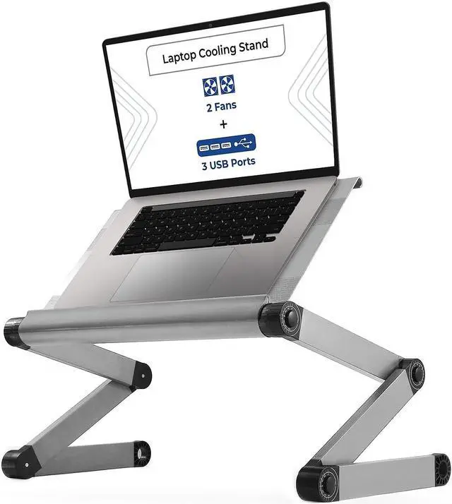Alt view image 9 of 14 - WorkEZ Executive Laptop Cooling Stand Adjustable Laptop Desk for Bed foldable laptop stand with FAN USB Ports computer lap desk for laptop holder for bed laptop table ergonomic laptop stand for bed