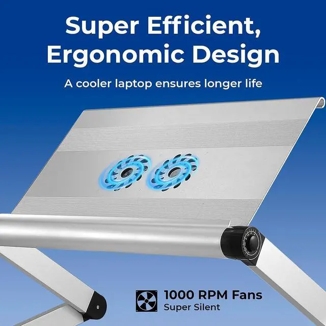 Alt view image 12 of 14 - WorkEZ Executive Laptop Cooling Stand Adjustable Laptop Desk for Bed foldable laptop stand with FAN USB Ports computer lap desk for laptop holder for bed laptop table ergonomic laptop stand for bed