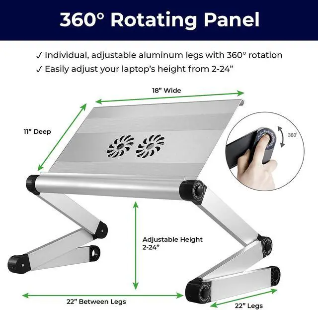 Alt view image 14 of 14 - WorkEZ Executive Laptop Cooling Stand Adjustable Laptop Desk for Bed foldable laptop stand with FAN USB Ports computer lap desk for laptop holder for bed laptop table ergonomic laptop stand for bed