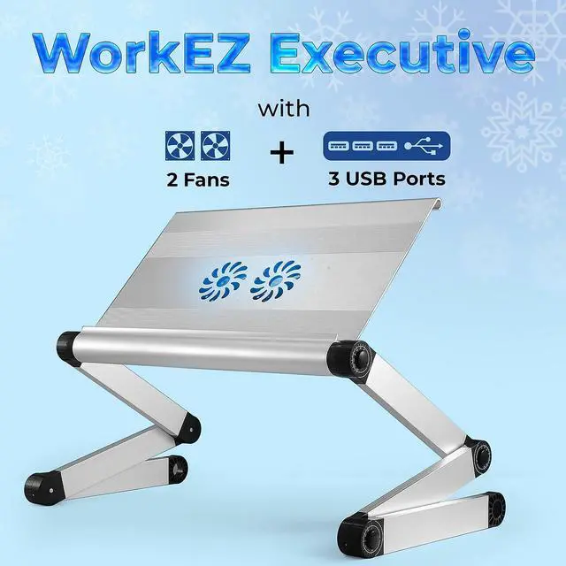 Alt view image 10 of 14 - WorkEZ Executive Laptop Cooling Stand Adjustable Laptop Desk for Bed foldable laptop stand with FAN USB Ports computer lap desk for laptop holder for bed laptop table ergonomic laptop stand for bed